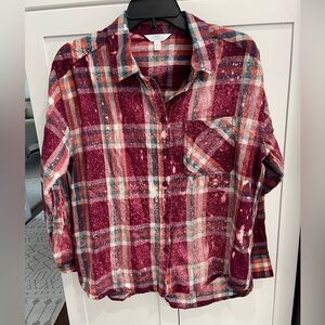 Time and Tru women’s large 12-14 bleached button down burgundy long sleeve
